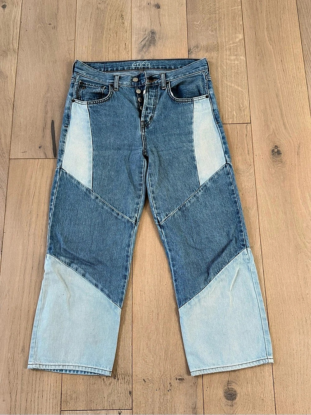 Etica Devon Reworked Wide-Leg Jeans Color Block Jeans Blue & White Waist 25